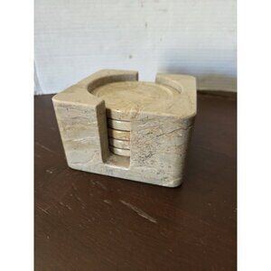 Beautiful Tan Beige Marble Coaster Set Velvet Backing Holder Round‎ Square